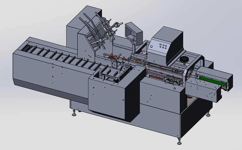 间歇式装盒机solidworks设计图带热熔胶机可生成加工图